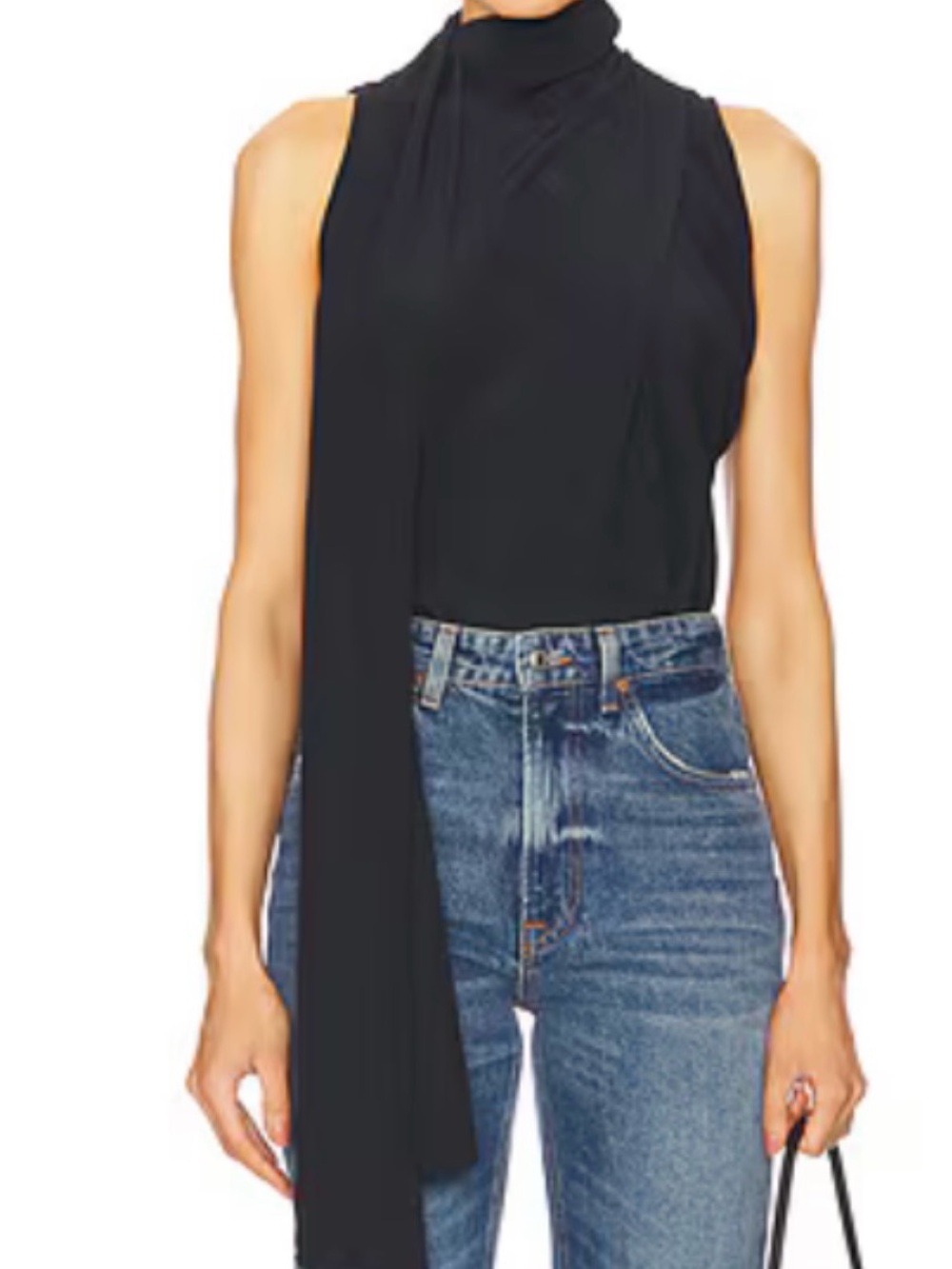 Eaves Noem Top Black Rayon Women’s Large NEW W Tags Cowl Neck Drapey Scarf Tie